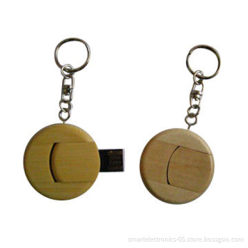 Wooden round USB flash drive, 64MB-128GB capacity, free printing/engraved, OEM service